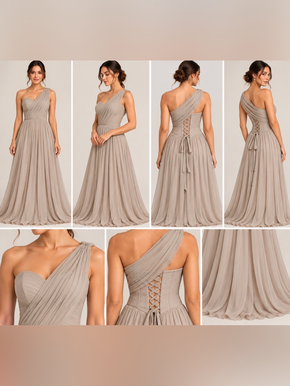 Gray One Shoulder Chiffon Corset Back Formal Gown Size 16 NWT